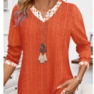 Modlily Lg Orange V-Neck Sweater